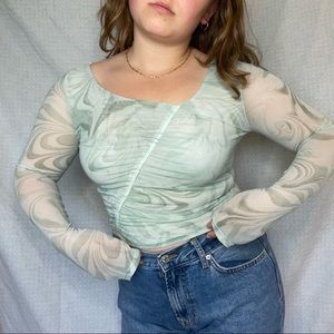 Sage Green Tie Dye Mesh Long Sleeve